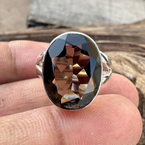 Oval Smokey Quartz Art Deco <b>Ring</b> 18K Gold <b>Dainty</b> Gemstone Minimalist Festival Gift for Women 2.00 Carat - Product Image 6