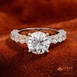 925 <b>Sterling</b> <b>Silver</b> Round Cut Moissanite/Diamond Engagement <b>Ring</b> for Women, Pave <b>Set</b> Band with Brilliant Side Stones - Product Image 1