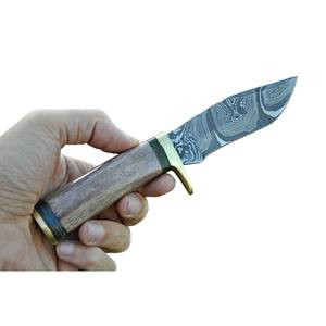 Couteau de chasse artisanal en acier Damas avec manche en bois et étui en cuir – Couteau de survie plein fil à lame pleine pour le camping en extérieur - Product Image 1