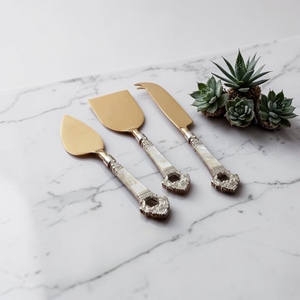 Gold Plated Metal Serving Set Vintage Design Long Handle <b>Mirror</b> Finish Spoons Forks for Wedding - Product Image 1