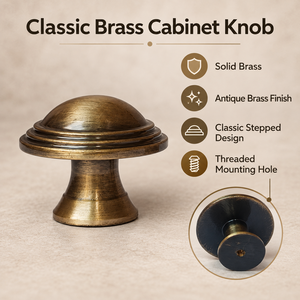 SHUBHAM <b>Antique</b> <b>Brass</b> Cabinet <b>Knob</b> Solid <b>Brass</b> Round Drawer Pull Handle for Furniture, Dresser, Wardrobe & Cupboard - Product Image 5