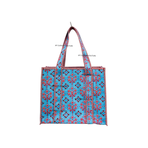 Bolsos Tote de Lona de Algodón Acolchados con Estampado a Mano de Jaipur, Diseño Premium de Última Moda, Bolsillo Interior Espacioso, Cierre de Cremallera Abierto, Duradero y Ecológico - Product Image 4