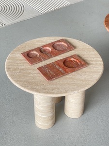 <span class=keywords><strong>Table</strong></span> d'appoint ronde en travertin rouge naturel au design nordique moderne et <span class=keywords><strong>table</strong></span> basse en pierre cannelée en travertin beige à vendre - Product Image 6