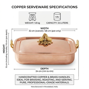 Casserole en cuivre pur avec couvercle, poignées en laiton, finition martelée, fait main, ustensile de service, vente en gros, pot de cuisine - Product Image 6