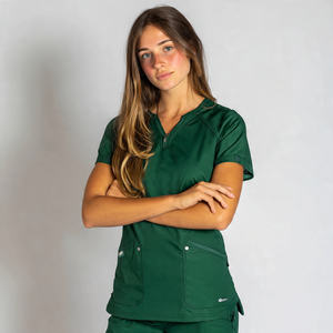 Haut de travail zippé à manches courtes en coton et polyester à double poche pour toilettage canin, avec protection anti-aiguilles - Product Image 6