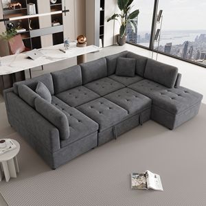 Divano Sezionale a U Oversize da 300 cm con Letto Estraibile e Due Cuscini Decorativi Grigi per Soggiorno - Product Image 5
