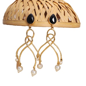 ARTS JEWELS Rose Gold Plated Oxidized Brass Antique Silver Fancy Fashionable Jhumka Drop Earrings Onyx Bezel Setting Ethnic - Product Image 1