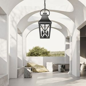 Lampadario a gabbia pendente da esterno nero a 2 luci per esterno in vetro trasparente per portico e struttura a soffitto (1 confezione) - Product Image 5