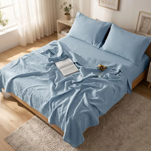 Parures de lit en lin pur, taille Queen et King, broderie, housse de couette, drap plat/housse, linge de lit, style hôtel, textiles de maison - Product Image 6