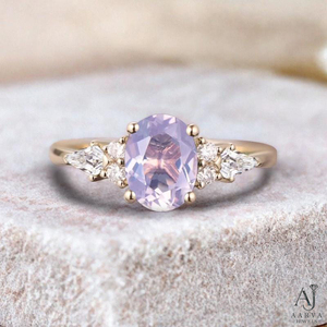 <b>Vintage</b> Rose <b>Gold</b> Plated Sterling Silver Oval Purple Moonstone <b>Ring</b> with Claw Setting Certified for Women's Wedding Party Gift - Product Image 5