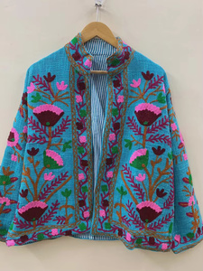 Premium Velvet <b>Vintage</b> Floral Embroidery Reversible Bomber <b>Jacket</b> Women Winter Cotton Filled <b>Jacket</b> - Product Image 4