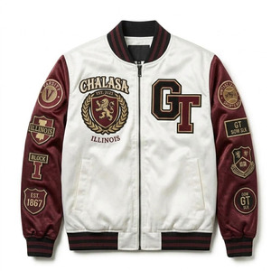 Chaqueta Varsity de Seda Satinada de Alta Calidad, Impermeable, Resistente al Viento, con Cuello Alto, Cierre Personalizado, Diseño de Moda para Hombre, para Invierno - Product Image 1