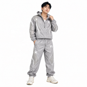 Wholesale Hooded Nylon Jogger Tracksuit Sets Reflective Panel Lightweight Nylon Tracksuit Sets With <b>Rhinestones</b> men's <b>jackets</b> - Product Image 5