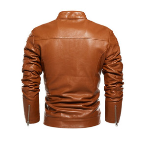 New Autumn Fashion <b>Men</b> <b>Leather</b> <b>Jacket</b> <b>Leather</b> Stand Collar Motorcycle <b>Leather</b> <b>Jacket</b> for <b>Men</b> Zipper - Product Image 5
