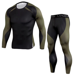 Ensemble de compression rayé noir et rouge pour homme, manches longues, col rond, séchage rapide, en spandex et polyester, haut et pantalon, toutes saisons - Product Image 4
