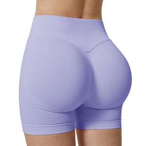 Shorts de yoga taille haute pour femme, unis, effet ventre plat, pour fitness, entraînement, course à pied, super doux, avec ceinture réversible, en Spandex/Nylon - Product Image 1