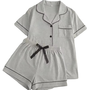 Solid Color Short Sleeve Shorts Sleepwear Set Women Loose Full Length Adult Women's Sleepwear Women's Solid Color Pure Pajama - Product Image 1