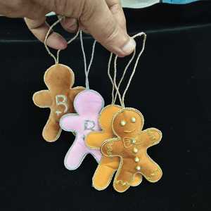 High Quality Customizable Embroidered Velvet Gingerbread Man Animal Shape <b>Small</b> Handmade Hanging <b>Ornament</b> Traditional Christmas - Product Image 3