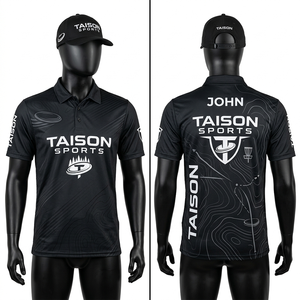 Polo de golf pour hommes en polyester premium 180 GSM, sublimé noir, avec logo et nom personnalisés, respirant, vêtement de sport - Product Image 1