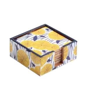 Dessous de verre en bois carrés imprimés à la main de qualité supérieure avec impression de citron vert maison Restaurant et cafés décor tasse à café sous-verre - Product Image 1