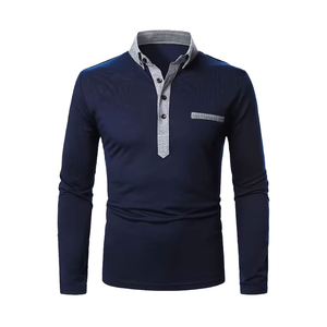 Polo à manches longues personnalisé avec logo imprimé, fabriqué en usine, meilleur design, pull Henley à patte contrastante pour homme - Product Image 4