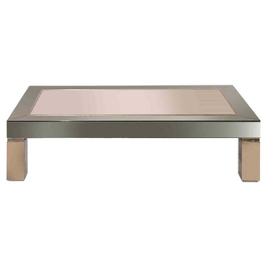 Sleek design Brass coffee <b>table</b> luxury <b>mirrored</b> cocktail <b>table</b> modern square glass center <b>table</b> high end block leg coffee <b>table</b> - Product Image 1