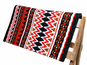 Manaal Enterprises Classic Western Saddle Pad Geometric Pattern <b>Brown</b> Leather Trim Cotton Shell <b>Wool</b> Lining Riding Equestrian - Product Image 3