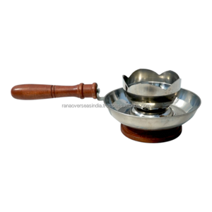 Brûleur d'encens en acier inoxydable en gros avec poignée en bois, bol perforé, plateau rond pour charbon, résine, bakhoor et arômes - Product Image 4