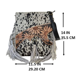 Vente en gros de sacs à main en cuir véritable usinés à la main de la collection occidentale sacs à bandoulière à franges sac à main style cowgirl à pompons pour femmes - Product Image 2