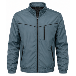 Wholesale <b>Men's</b> <b>White</b> Windproof Racer <b>Jacket</b> Zipper Closure Casual Sporty Polyester Fabric Stand Collar Regular Fit Spring Wear - Product Image 3