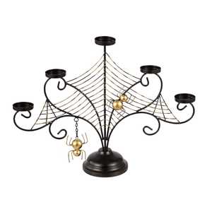 Candélabre en aluminium fait main, spécialement conçu, motif toile d'araignée avec décor araignée doré, écologique pour usage domestique et religieux - Product Image 1