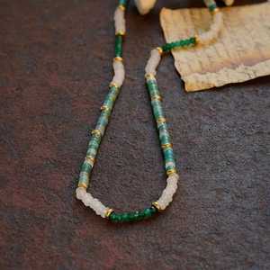 Boho Layered Necklace Green Stone 925 Sterling Silver 14K Gold Plated <b>Beaded</b> Gold Charm Pearl Turquoise Necklace - Product Image 1