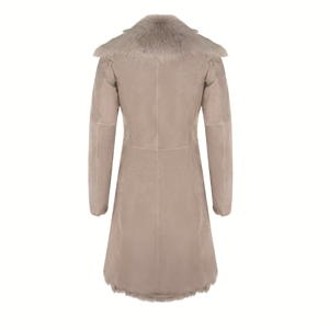 Custom Ladies Genuine Light Gray Sheepskin <b>Trench</b> <b>Coat</b> Lightweight Winter Apparel - Product Image 4