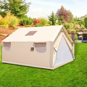 Grande Tenda da Campeggio in PVC 12x14ft con Parete Antitempesta, Impermeabile, con Foro per Stufa, per Avventure all'Aperto - Product Image 1