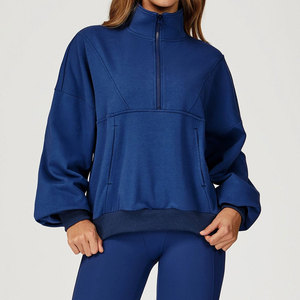 Wearpex <b>Women's</b> High Quality 220g Cotton Fleece Breathable Eco-Friendly Oversized Sport <b>Quarter</b>-<b>Zip</b> Pullover <b>Sweatshirt</b> Custom - Product Image 2
