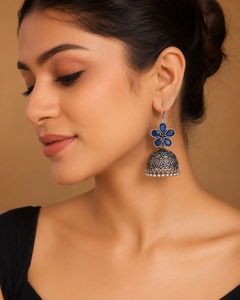 Blue Onyx Flower Oxidized <b>Silver</b> Brass Trendy Drop <b>Earrings</b> for Women Party Wholesale Supplier - Product Image 4