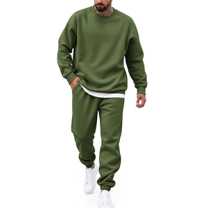 Chándal Verde Oliva para Hombre, Cuello Redondo, Manga Larga, Color Sólido, Informal, para Otoño, Transpirable, 100% Algodón, Corte Regular - Product Image 3