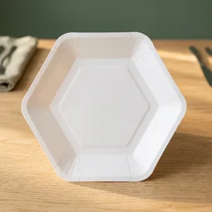 Assiette jetable hexagonale de 6 pouces en pulpe de bagasse moulée, qualité export, biodégradable, écologique, de qualité alimentaire, résistante à l'eau pour - Product Image 4