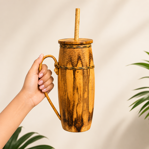Bouteille d'eau écologique artisanale bohème en bambou, anti-fuite, avec embout en bambou, tasse de voyage réutilisable pour le camping et les activités de plein air - Product Image 6