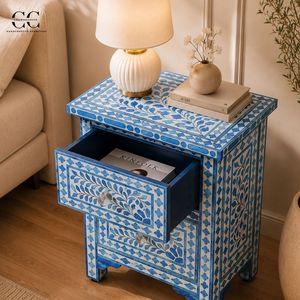 Blue Pattern Living Room Cabinet <b>Side</b> Table Accent Storage <b>Drawer</b> Cabinet for Sofa Corner - Product Image 4