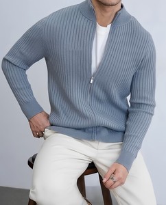 Men's Casual Mandarin Collar Zipper <b>Cardigan</b> <b>Sweater</b> Made Anti-pilling Modal Knit Fabric Breathable Quick Dry Regular Fit Slight - Product Image 1