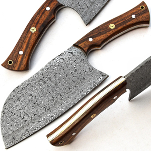 Cuchillo de Chef Burraq OEM Hecho a Mano de Acero de Damasco de Grado Industrial, Multifuncional, con Patrón de Gota de Lluvia, Funda de Cuero y Madera - Product Image 6