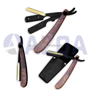 Professional Straight Edge Barber Razor with Wooden Handle Folding Blade for Smooth Shaving & <b>Beard</b> Grooming with Leather Pouch - Product Image 3