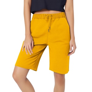 Pantalones cortos de algodón informales y deportivos para mujer, pantalones cortos de algodón con cordón para caminar, pantalones cortos hasta la rodilla con bolsillos - Product Image 1