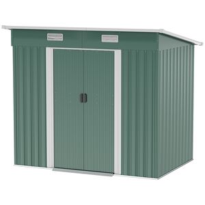 Casetta da Giardino in Metallo Verde Scuro 7x4, Facile da Montare, Chiudibile a Chiave, per Attrezzi da Giardino, con Telaio in Legno per Patio - Product Image 1