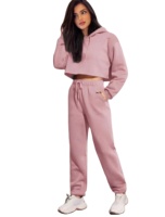 Goedkope groothandel 2-delige effen korte katoenen fleece dames kledingset trainingspak streetwear loungewear met capuchon