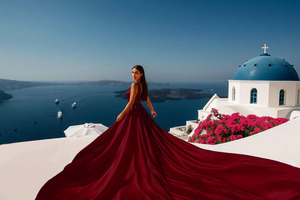Nuevo y Elegante Vestido Largo de Seda Roja con Cola de Satén para Sesión de Fotos, Vestido de Noche de Lujo para Playa y Océano - Product Image 2