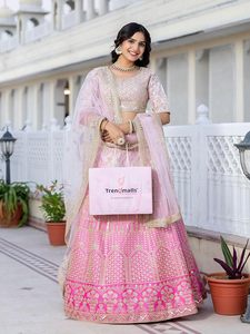 Women's Satin Sequin Embroidery Bridal Lehenga Choli with <b>Net</b> <b>Dupatta</b> |Bridal Wedding Lehenga Choli for women - Product Image 3
