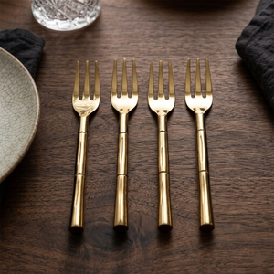 Creative Bamboo Shape Metal <b>Flatware</b> Elegant Champagne Gold Dinner Forks Artisan Style Stainless Steel Decorative Tableware Set - Product Image 2