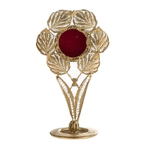 Relicario de Latón con Acabado Dorado de Lujo, Forma Redonda, Diseño Tradicional, Duradero, Decoración de Mesa para Interiores, Centro Rojo - Product Image 2